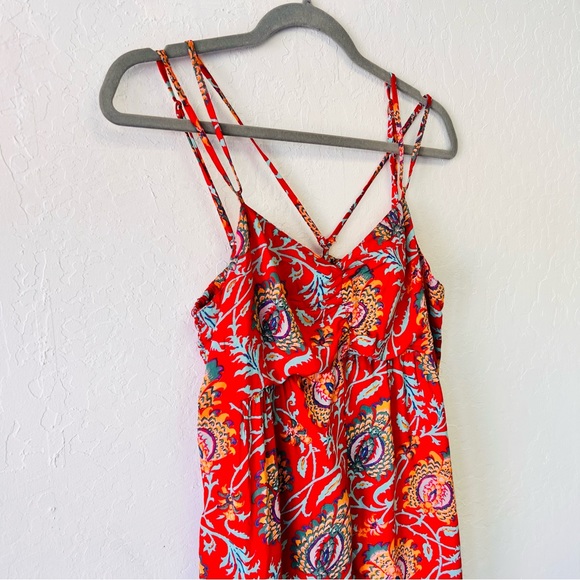 Anthropologie Red Floral Marina Sleep Jumpsuit Romper Medium - Picture 3 of 14
